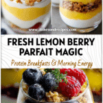 Layered Yogurt Parfait with lemon yogurt, berries, and granola in clear Diy Parfait Cups for brunch.